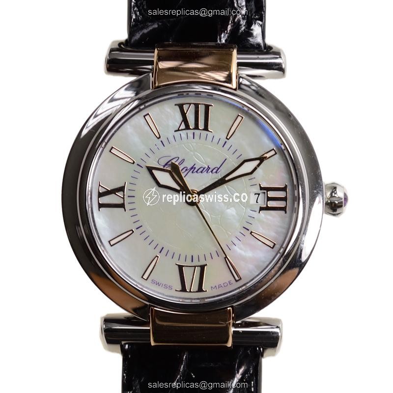 Chopard Imperiale Quartz 18kt Rose Gold Steel - White Dial Buckle Black Alligator Strap